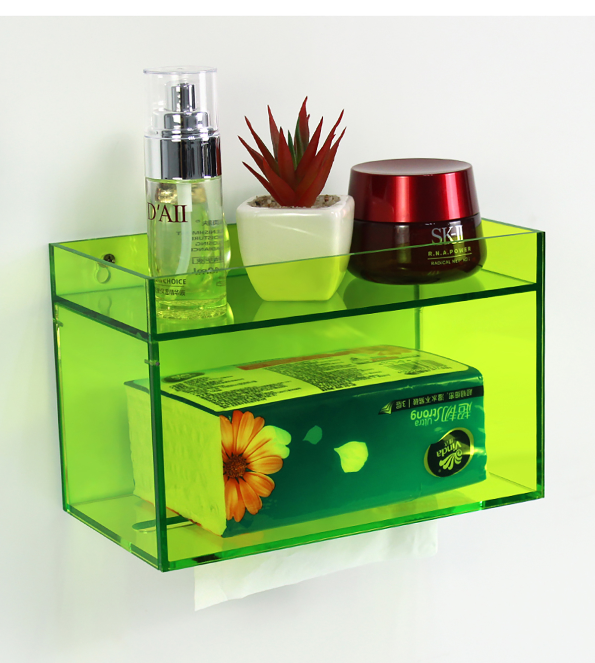 Wall - mounted acrylic tissue box for the bathroom